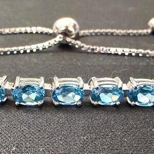 925 Silver Elegant Silver and Blue Crystal Bracelet Adjustable